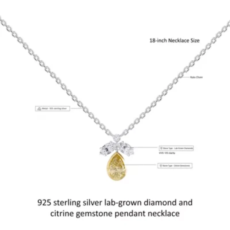 Lab Created Sterling Silver Two-tone 1.4 Ct Multi Shape White & Yellow Lab Grown Diamond Pendant Necklace 18"