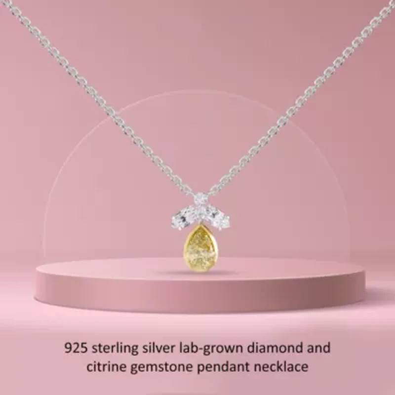 Lab Created Sterling Silver Two-tone 1.4 Ct Multi Shape White & Yellow Lab Grown Diamond Pendant Necklace 18"