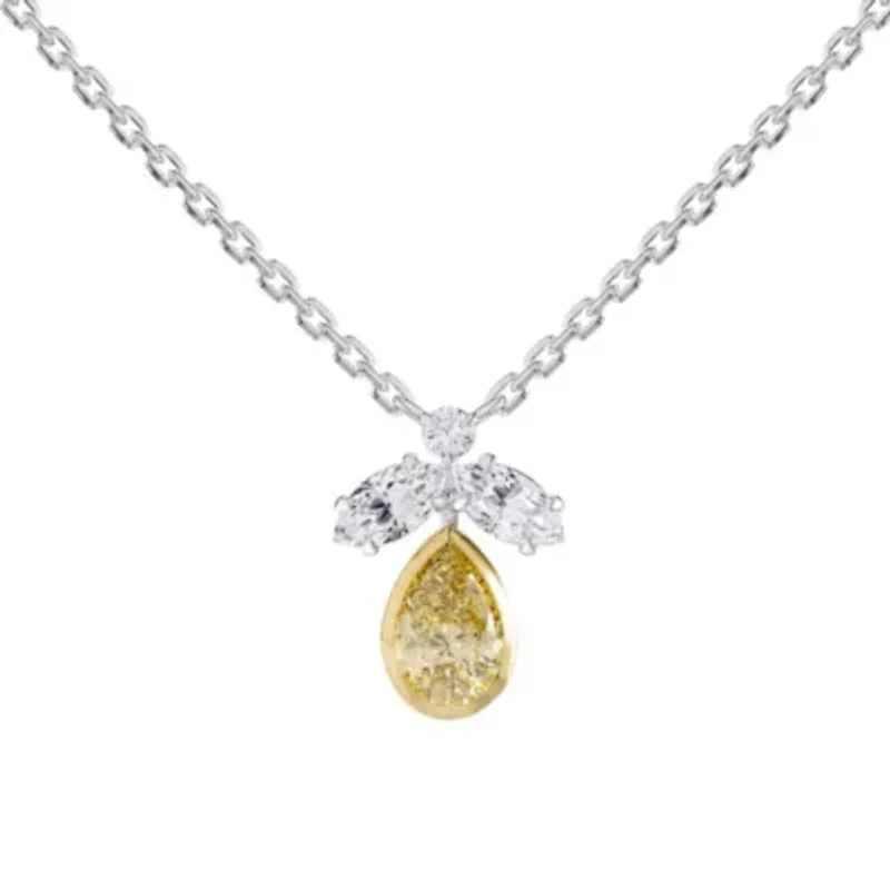 Lab Created 14k Two-tone Gold 1.4 Ct Pear Cut White & Yellow Lab Grown Diamond Pendant Necklace 18"