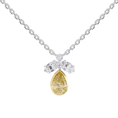 Lab Created 14k Two-tone Gold 1.4 Ct Pear Cut White & Yellow Lab Grown Diamond Pendant Necklace 18"