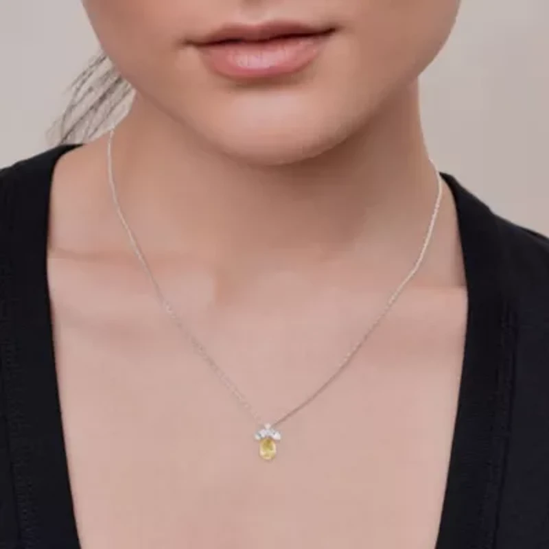 Lab Created 14k Two-tone Gold 1.4 Ct Pear Cut White & Yellow Lab Grown Diamond Pendant Necklace 18"