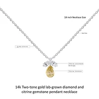 Lab Created 14k Two-tone Gold 1.4 Ct Pear Cut White & Yellow Lab Grown Diamond Pendant Necklace 18"