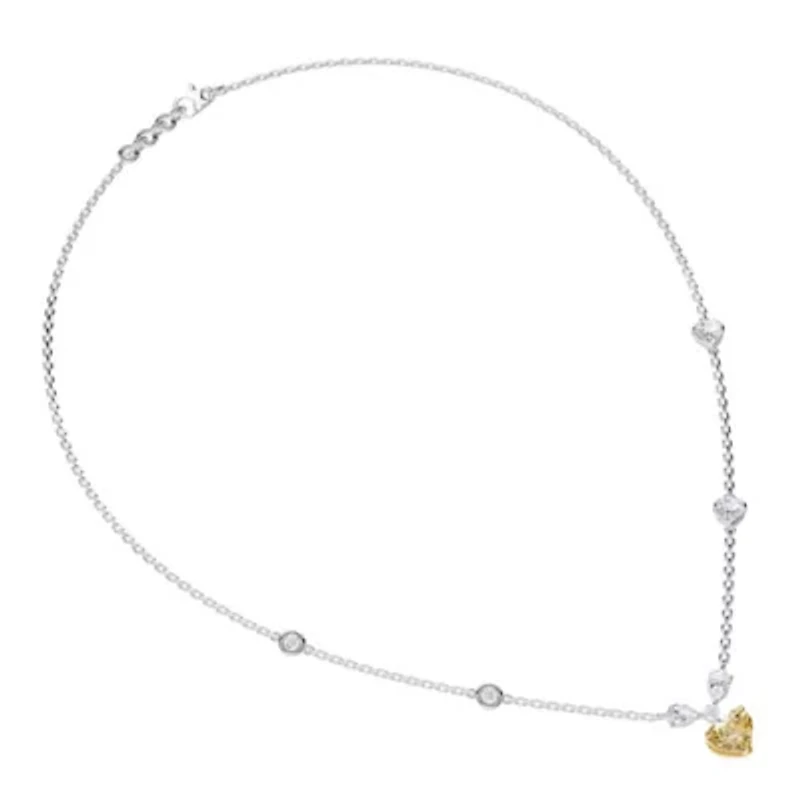 Lab Created Sterling Silver Two-tone 3 Ct Heart Shape White Yellow Lab Grown Diamond Pendant Necklace 18"