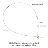 Lab Created Sterling Silver Two-tone 3 Ct Heart Shape White Yellow Lab Grown Diamond Pendant Necklace 18"