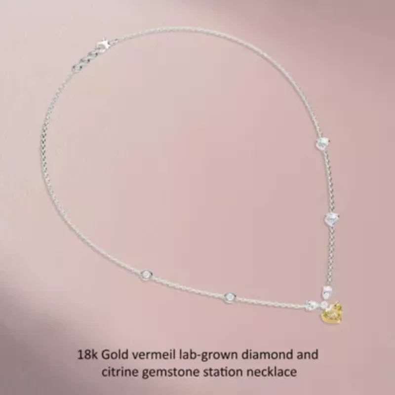 Lab Created Sterling Silver Two-tone 3 Ct Heart Shape White Yellow Lab Grown Diamond Pendant Necklace 18"