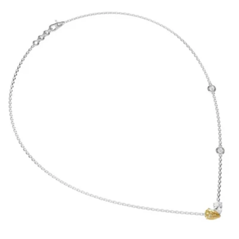 Lab Created Sterling Silver 1.70 Ct Pear Cut White & Yellow Lab Grown Diamond Pendant Necklace 18"