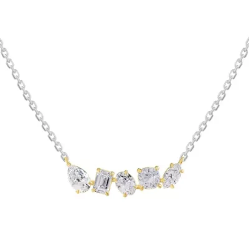 Lab Created Sterling Silver Two-tone 2 Ct Multi Shape Lab Grown Diamond Pendant Necklace 18"