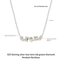 Lab Created Sterling Silver Two-tone 2 Ct Multi Shape Lab Grown Diamond Pendant Necklace 18"