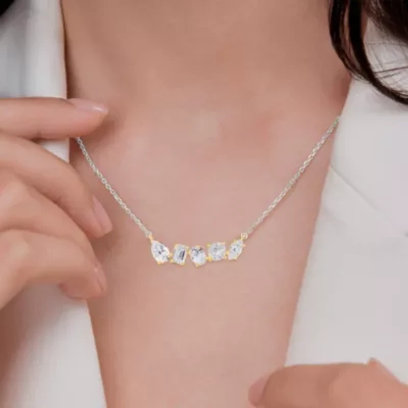 Lab Created Sterling Silver Two-tone 2 Ct Multi Shape Lab Grown Diamond Pendant Necklace 18"