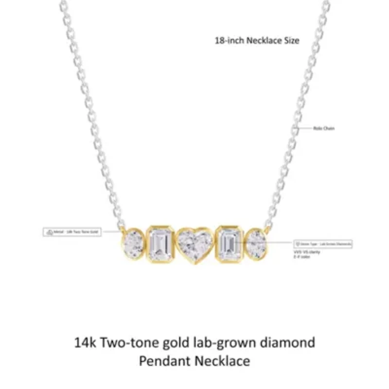 Lab Created 14k Two-tone Gold 3.6 Ct Multi Shape Lab Grown Diamond Pendant Necklace 18"