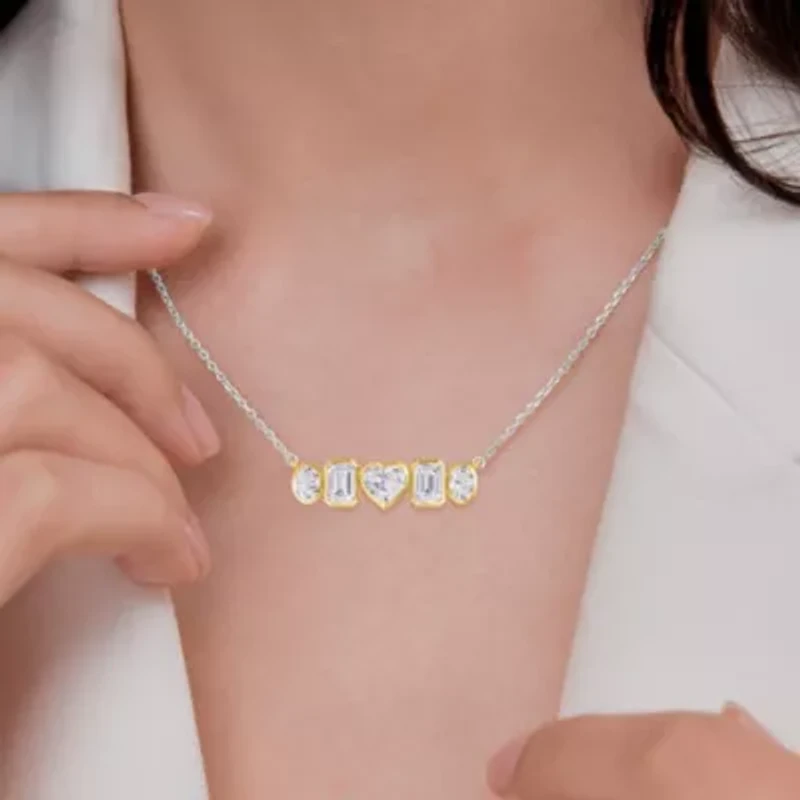 Lab Created 14k Two-tone Gold 3.6 Ct Multi Shape Lab Grown Diamond Pendant Necklace 18"