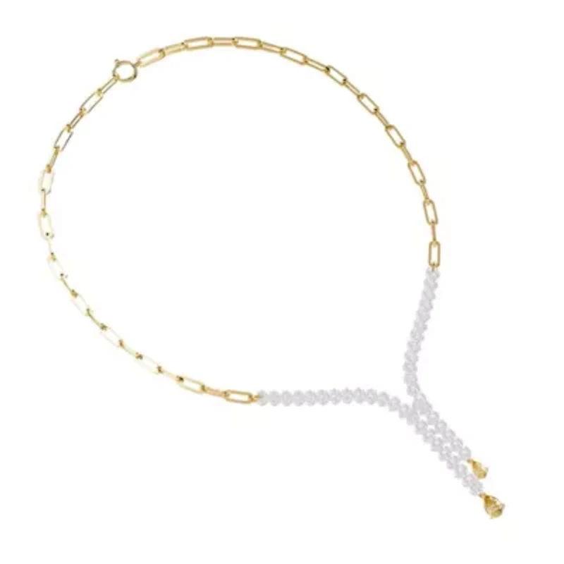 Lab Created Sterling Silver Two-tone 4.15 Ct Pear Cut White & Yellow Lab Grown Diamond Drop Necklace 18"