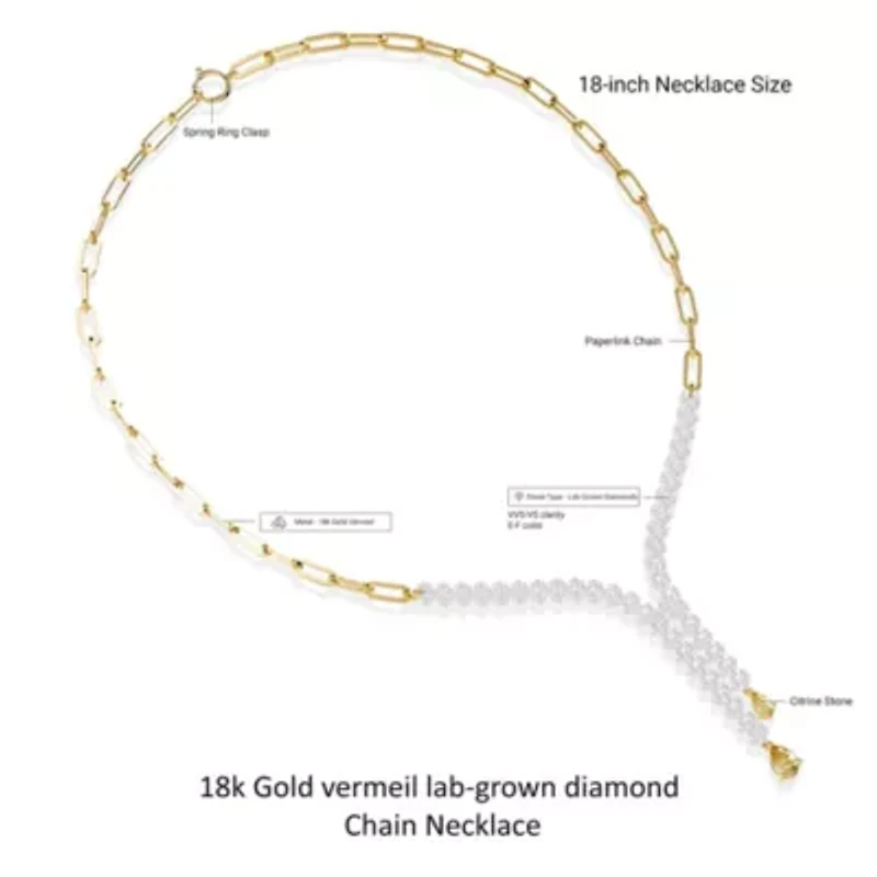 Lab Created Sterling Silver Two-tone 4.15 Ct Pear Cut White & Yellow Lab Grown Diamond Drop Necklace 18"