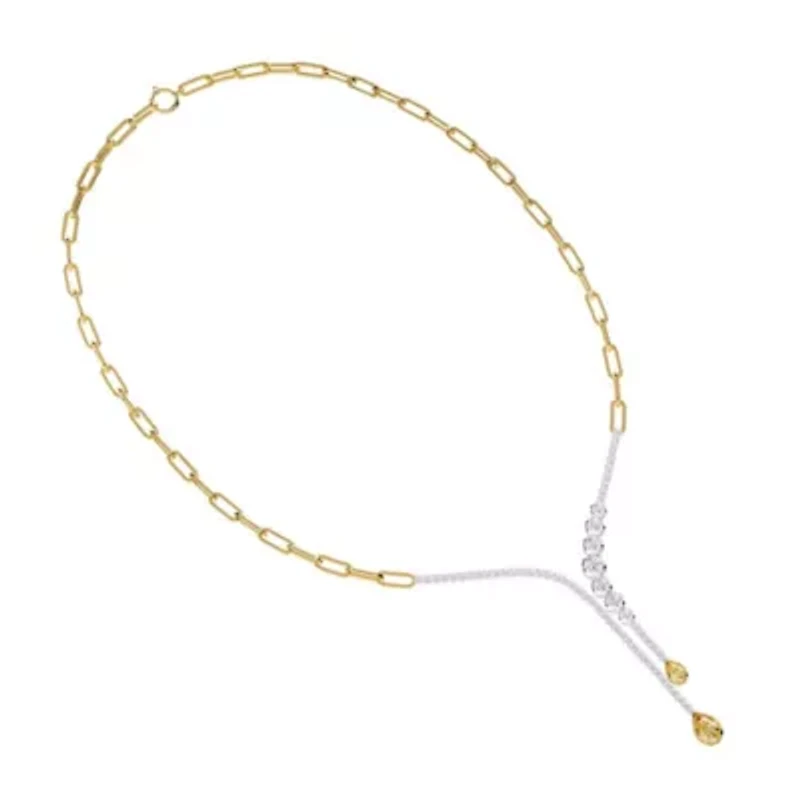 Lab Created Sterling Silver Two-tone 3.8 Ct Pear Cut White & Yellow Lab Grown Diamond Drop Necklace 18"