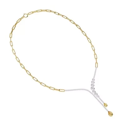 Lab Created Sterling Silver Two-tone 3.8 Ct Pear Cut White & Yellow Lab Grown Diamond Drop Necklace 18"