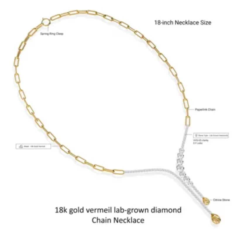 Lab Created Sterling Silver Two-tone 3.8 Ct Pear Cut White & Yellow Lab Grown Diamond Drop Necklace 18"