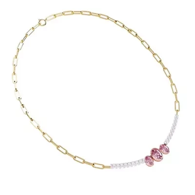 Lab Created Sterling Silver Two-tone 4.5 Ct Round & Oval Cut White & Pink Lab Grown Diamond Necklace 18"