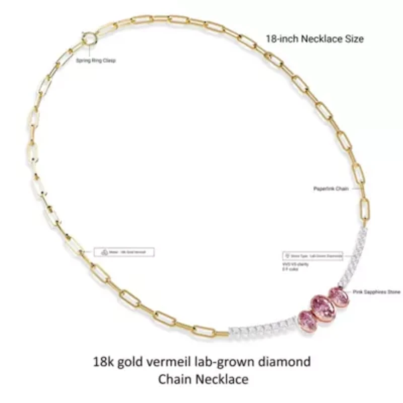 Lab Created Sterling Silver Two-tone 4.5 Ct Round & Oval Cut White & Pink Lab Grown Diamond Necklace 18"
