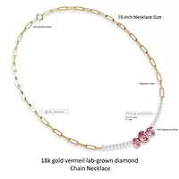 Lab Created Sterling Silver Two-tone 4.5 Ct Round & Oval Cut White & Pink Lab Grown Diamond Necklace 18"