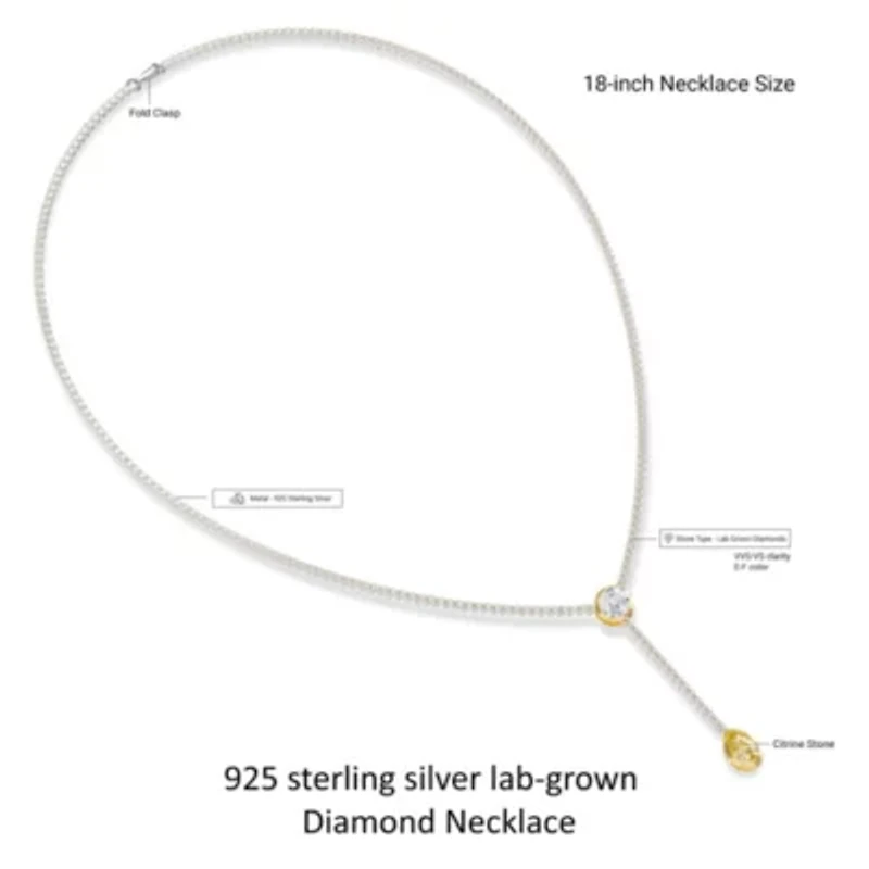 Lab Created Sterling Silver Two-tone 7 Ct Round & Pear Lab Grown Diamond Drop Necklace 18"