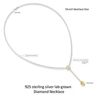 Lab Created Sterling Silver Two-tone 7 Ct Round & Pear Lab Grown Diamond Drop Necklace 18"