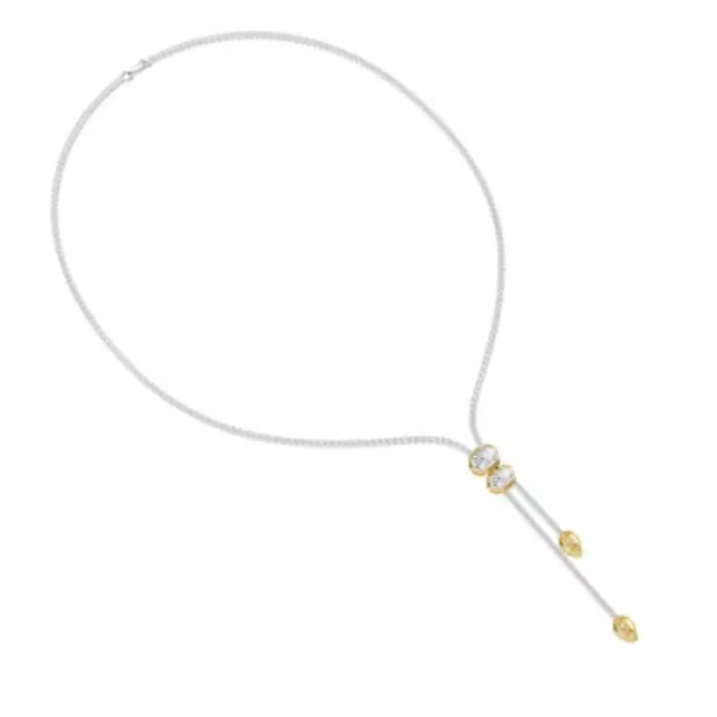 Lab Created Sterling Silver Two-tone 8.20 Ct Pear & Oval Cut Lab Grown Diamond Pendant Necklace 18"