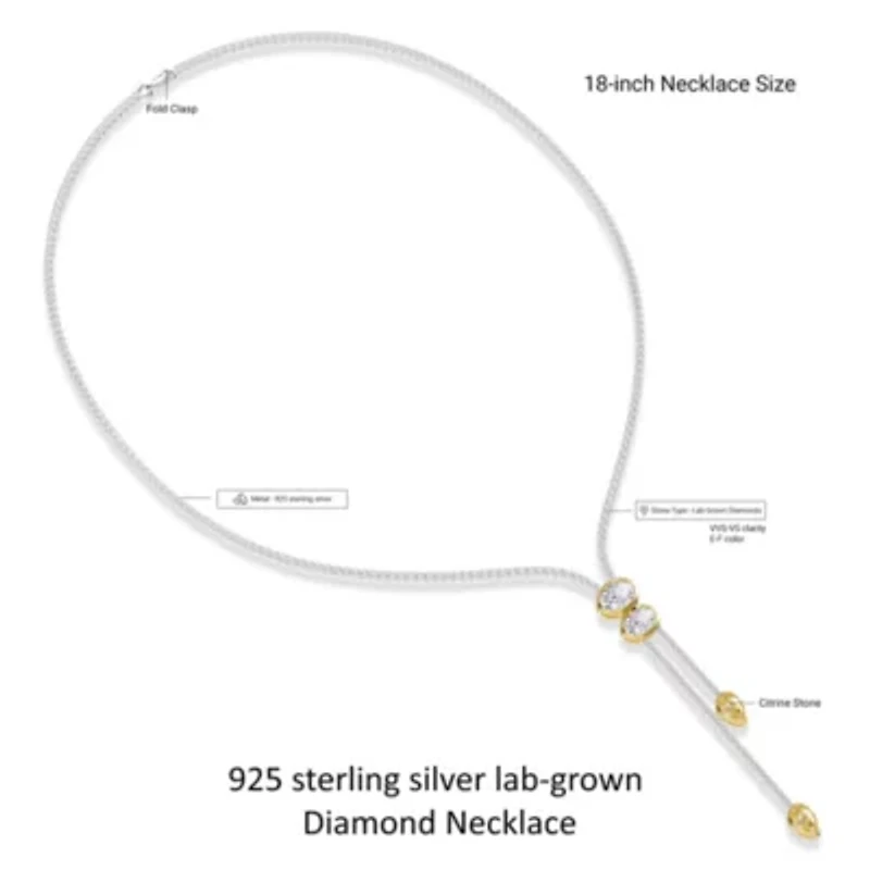 Lab Created Sterling Silver Two-tone 8.20 Ct Pear & Oval Cut Lab Grown Diamond Pendant Necklace 18"