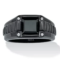 Men's Simulated Black Agate and Crystal Ion-Plated Stainless Steel Ring