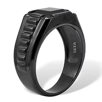 Men's Simulated Black Agate and Crystal Ion-Plated Stainless Steel Ring