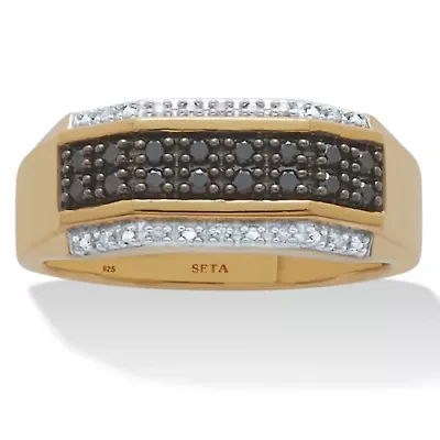 Men's .27 TCW Black and White Diamond 18K Gold-Plated Sterling Silver Ring