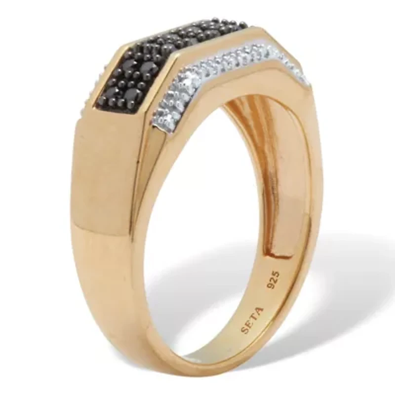 Men's .27 TCW Black and White Diamond 18K Gold-Plated Sterling Silver Ring