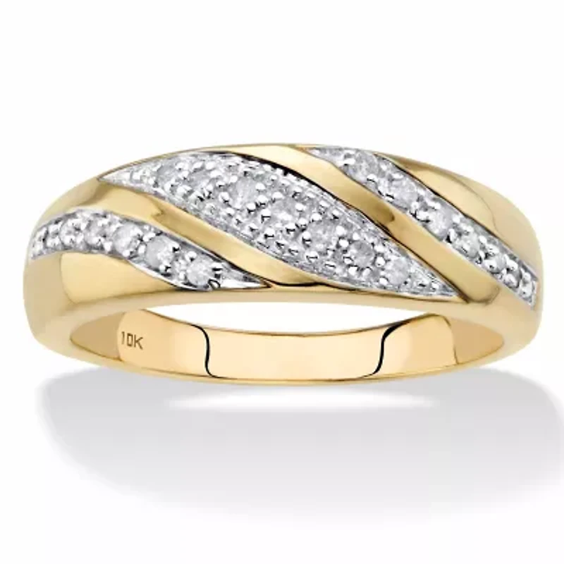 Men's 1/5 Cttw. Round Diamond Solid 10k Yellow Gold Diagonal Ring