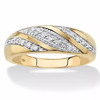 Men's 1/5 Cttw. Round Diamond Solid 10k Yellow Gold Diagonal Ring