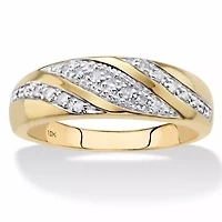 Men's 1/5 Cttw. Round Diamond Solid 10k Yellow Gold Diagonal Ring