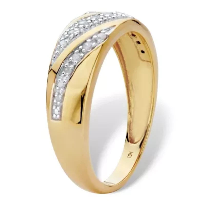 Men's 1/5 Cttw. Round Diamond Solid 10k Yellow Gold Diagonal Ring