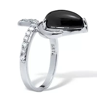 Teardrop Genuine Onyx and Cubic Zirconia Silvertone Ring