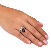 Teardrop Genuine Onyx and Cubic Zirconia Silvertone Ring