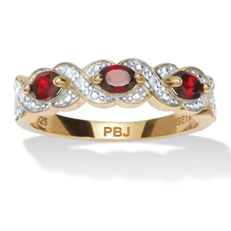 .74 TCW Oval Genuine Garnet Diamond Accent 18k Gold-Plated Sterling Silver Ring