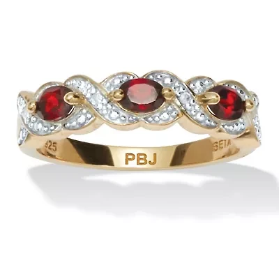 .74 TCW Oval Genuine Garnet Diamond Accent 18k Gold-Plated Sterling Silver Ring