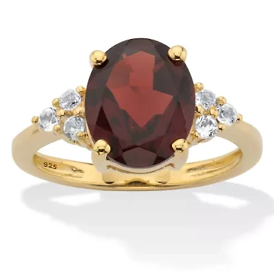 3.99 Cttw. Oval Garnet Ring with White Topaz Accents 14k Gold-Plated Silver