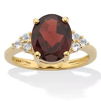 3.99 Cttw. Oval Garnet Ring with White Topaz Accents 14k Gold-Plated Silver