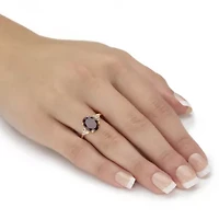 3.99 Cttw. Oval Garnet Ring with White Topaz Accents 14k Gold-Plated Silver