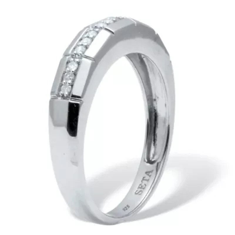 Men's .15 TCW Diamond Platinum-Plated Sterling Silver Slit Band Ring