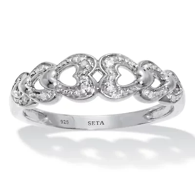 .039 TCW Diamond Heart Link Platinum Over Sterling Silver Ring
