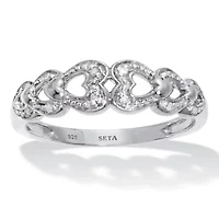 .039 TCW Diamond Heart Link Platinum Over Sterling Silver Ring