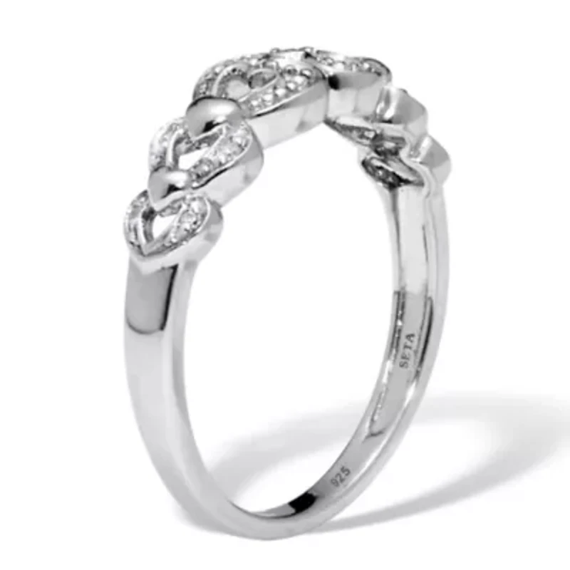 .039 TCW Diamond Heart Link Platinum Over Sterling Silver Ring