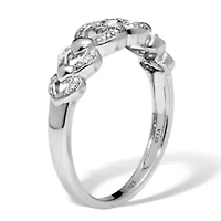 .039 TCW Diamond Heart Link Platinum Over Sterling Silver Ring