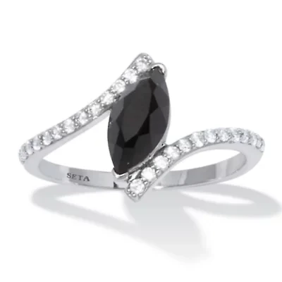 Marquise Genuine Onyx and Cubic Zirconia Silvertone Ring