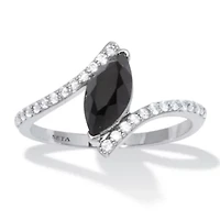 Marquise Genuine Onyx and Cubic Zirconia Silvertone Ring