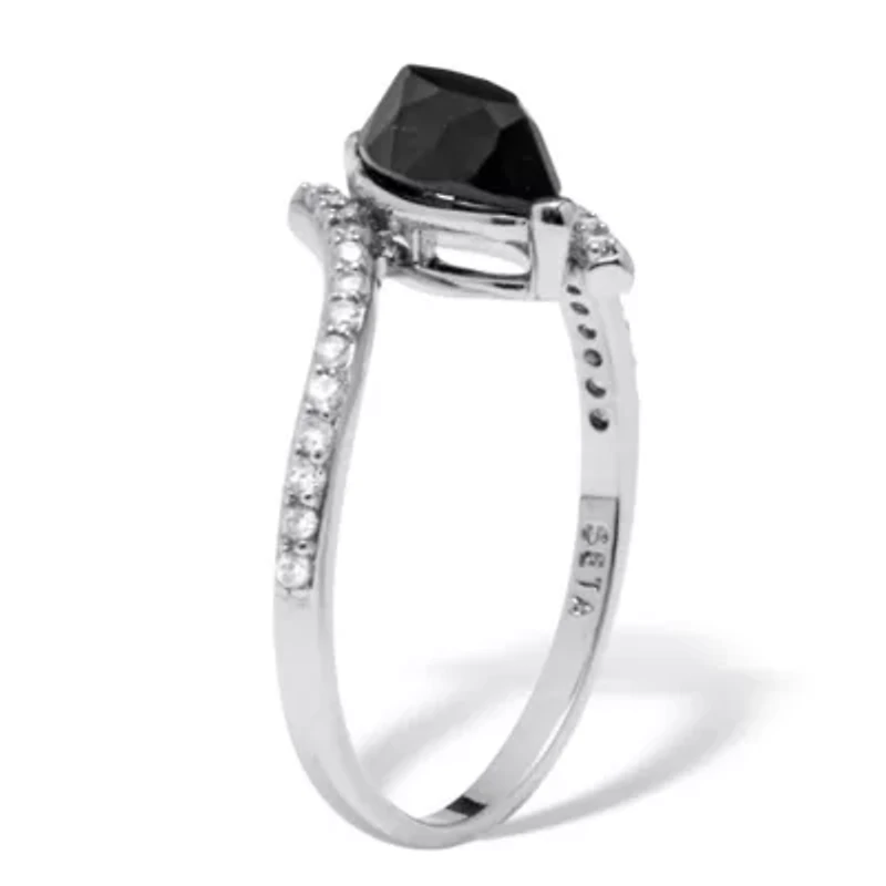 Marquise Genuine Onyx and Cubic Zirconia Silvertone Ring